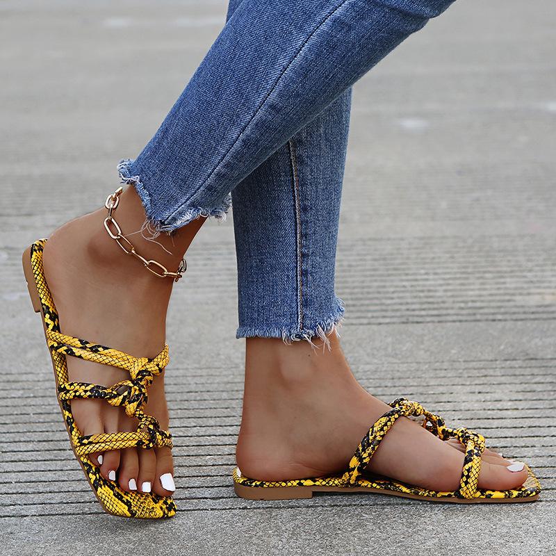 Women Open Toe Sandals Flats Summer Snake Pattern Casual Sandals Flat Simplicity Strap Shoes