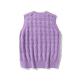Men Sweater Vest BF Idle Style Small Flower Pocket Sweater Vest Men's Loose Street round Neck Sleeveless Sweater Vest