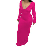 Winter Formal Dresses V-neck Sexy Long Dress Solid Color Bottoming Long Sleeve Autumn and Winter