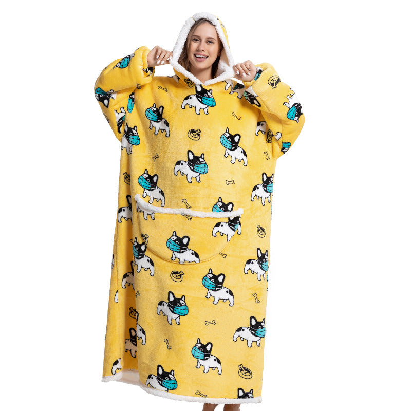 Hoodies Blankets Lengthen and Thicken Homewear Pajamas Flannel
