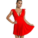 Cocktail Attire For Women Summer Sleeveless Sexy Deep V Slim-Fit Pleated Dress