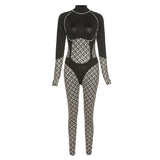 Fashion Printed Color Contrast Patchwork High Waist Tight Sports Fitness Jumpsuit