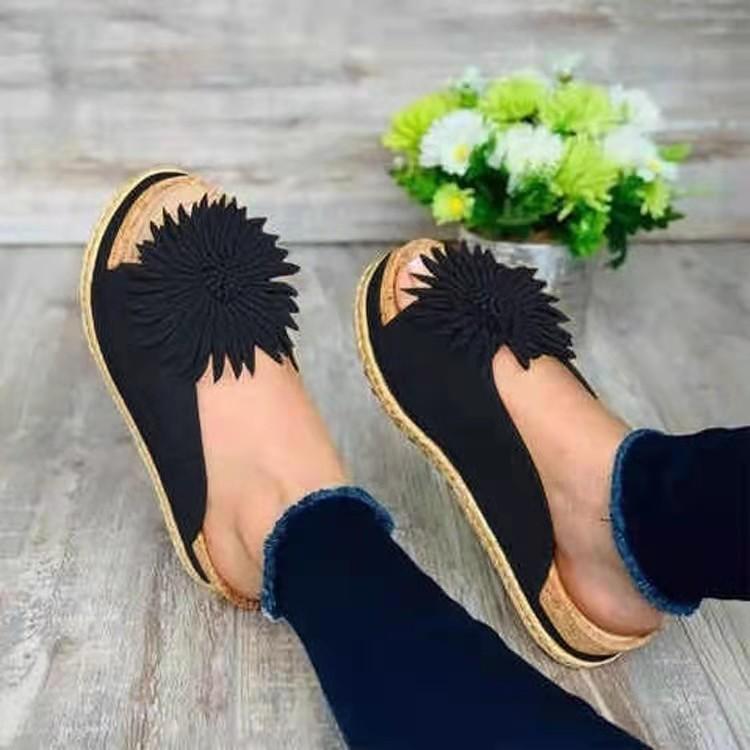 Women Open Toe Sandals Flats Summer Flower Bohemian Slippers for Women