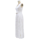 Women Lace Wedding Dress Women's White Sleeveless Long Wedding Dress Mid-Waist Evening Dress