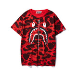 WGM Shirt Zipper Camouflage Shark Men's and Women's Cotton Short-Sleeved T-shirt