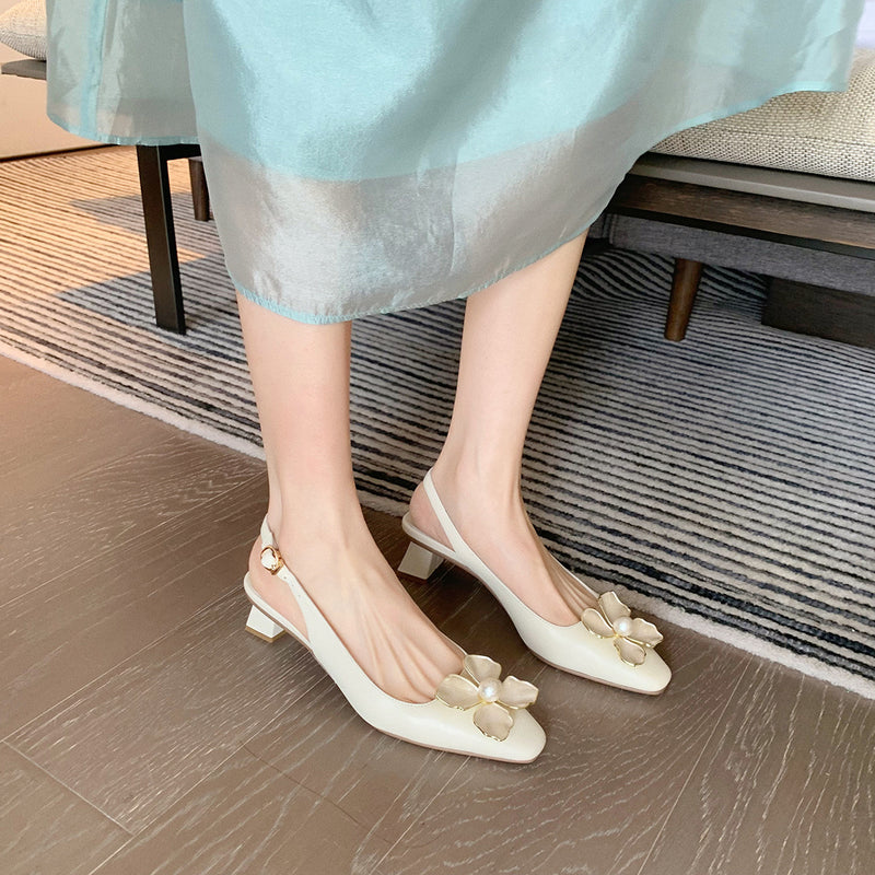 Nude Block Heels Closed Toe Chunky Heel Sandals
