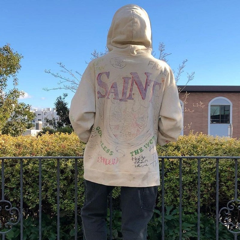 Saint Michael Hoodie Jesus Print Casual Loose-Fitting Hoodie Sweatshirt