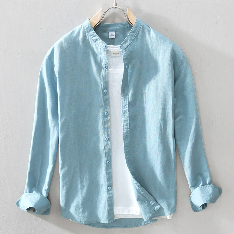 White Work Shirts Autumn Cotton and Linen Men Long Sleeve Shirt Top