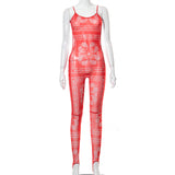 Summer Printed Sleeveless Backless Gauzy Stirrup Trousers Jumpsuit for Women