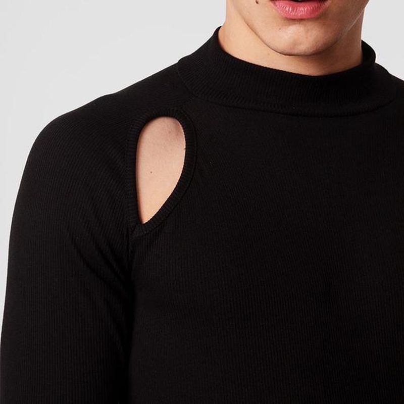 Rave Outfits Mens Long Sleeve Shirt Men's Slim Fit Skinny T-shirt Casual Solid Color Knitted