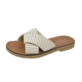 Women Open Toe Sandals Flats Summer Slippers Fashion Outerwear Cross Striped Sandals