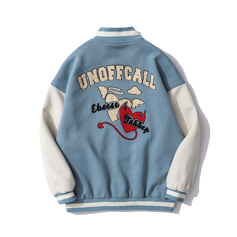 Baby Blue Varsity Jacket Fashion Brand Retro Embroidered Baseball Uniform Spring Loose Coat
