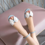 Flat Dress Sandals Summer Low Heel Round Toe Bowknot Buckle Sandals