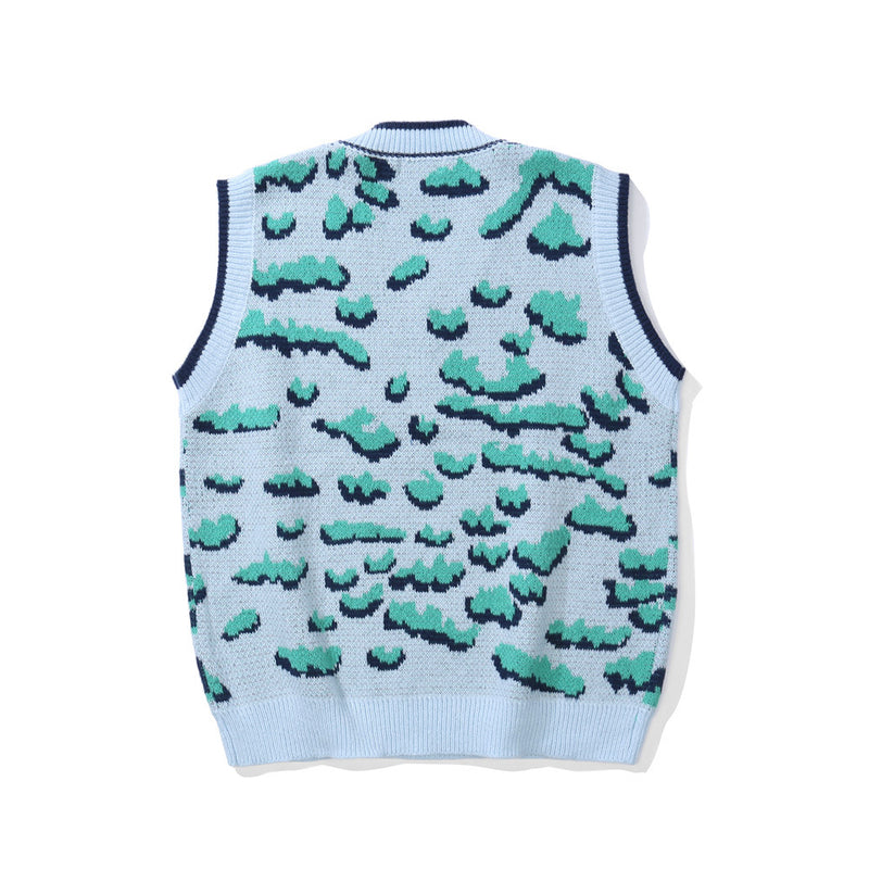 Men Sweater Vest Jacquard Sweater Vest Men's BF Idle Style Loose V-neck Sleeveless Sweater Vest