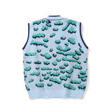 Men Sweater Vest Jacquard Sweater Vest Men's BF Idle Style Loose V-neck Sleeveless Sweater Vest
