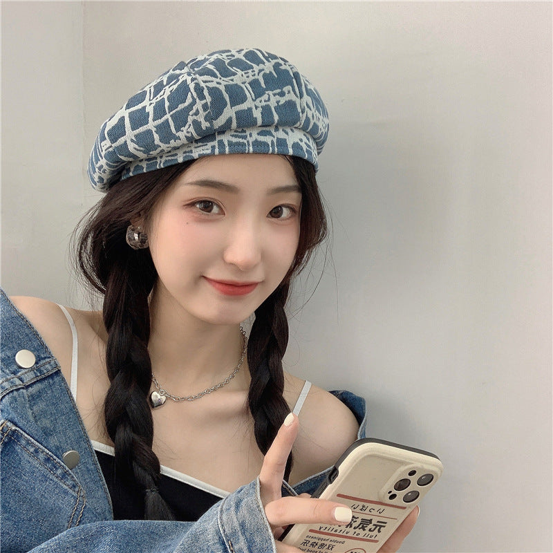 Check Beret Hat Beret Women's Summer Breathable Retro Fashion Plaid