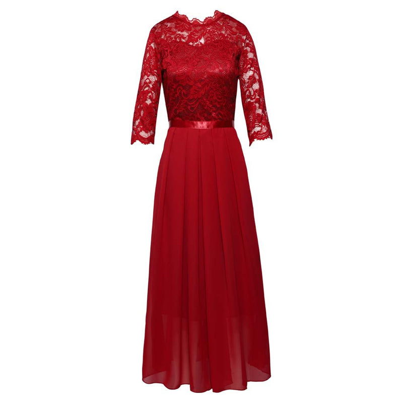 Cocktail Attire For Women Chiffon Patchwork Dress Crew Neck Lace Long Dress Evening Dress Women 'S Dress