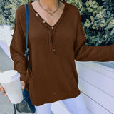 Women Fall Outfits Knitwear Solid Color Autumn and Winter V-neck Loose-Fitting Long Sleeve Sweater