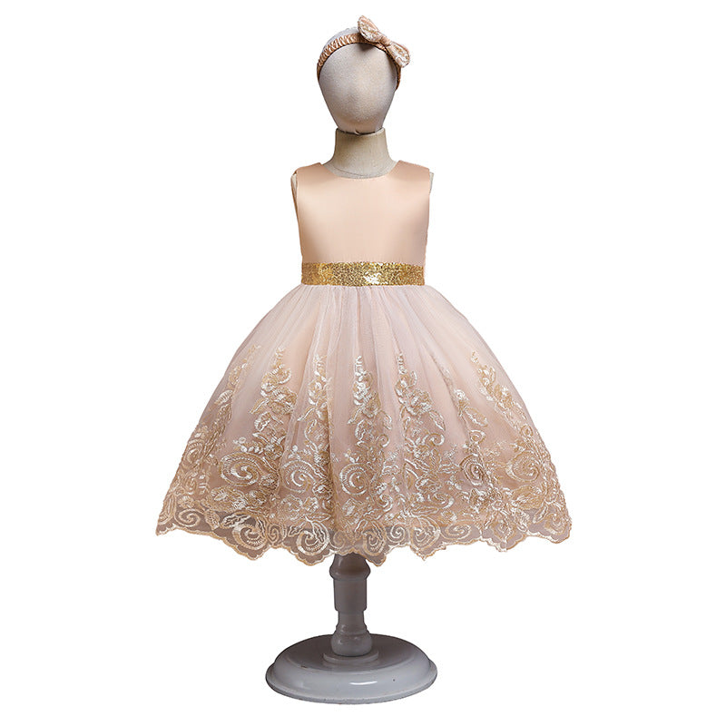 Toddler Girls Sequin Gown Dress Baby Birthday Dress Girl Princess Dress Embroidered Bow
