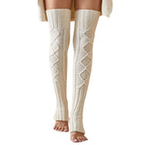 Winter Chunky Cable Thick Knit Thigh High Socks Long Stockings Boot Knitted over-the-Knee Stepping Foot Stockings
