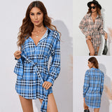 Nina Parker Graffiti Dress Plaid Tied Shirt Dress