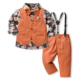Children Boy Formal Shirt & Suspender Pants 2 Piece Set Vest Long Sleeve Cotton Shirt