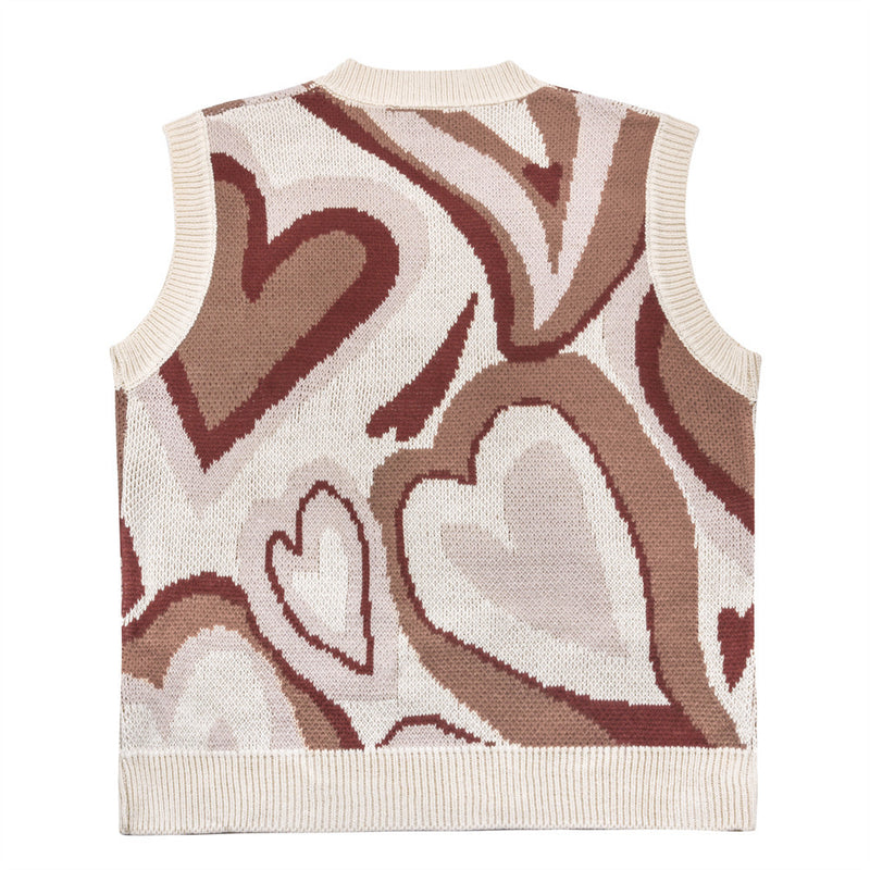 Men Sweater Vest Love Jacquard Sweater Vest Men's BF Idle Style Loose V-neck Sleeveless Sweater Vest