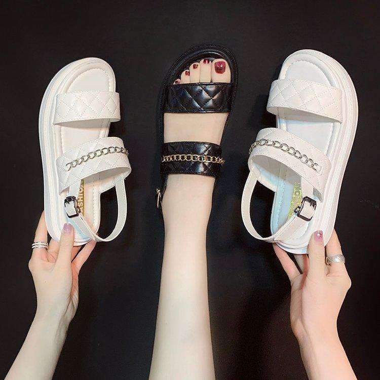 Women Open Toe Sandals Flats Platform Summer Fashion Chain Buckle Casual Sandals