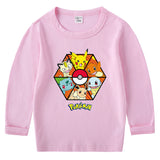 Children Pokemon Pikachu Hoodie Spring and Autumn Cotton round Neck Long Sleeve T-shirt
