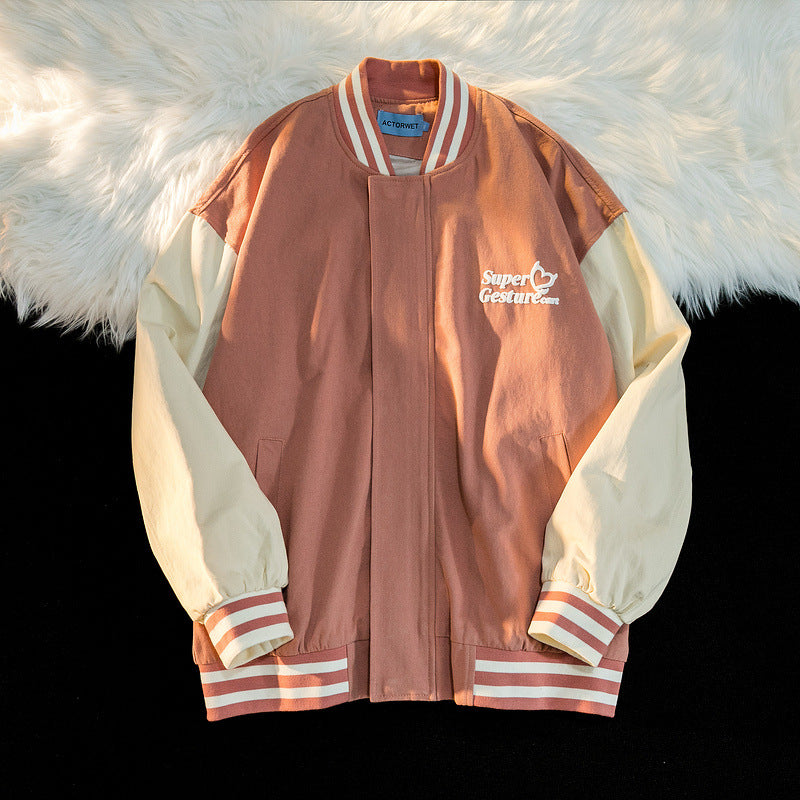 Baby Blue Varsity Jacket Baggy Coat Men's and Women's Jacket Autumn Baseball Uniform