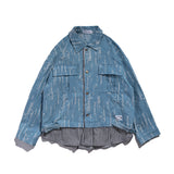 Men Denim Coat Jean Jackets Retro Style Worn-out Denim Jacket Men's Loose Lapels Shirt Stitching False Two-Piece Jackets