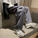 Mens Corduroy Pants Spring Straight Pants Men's Casual Loose Cropped Pants