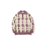 Mens Fall Outfits Vintage Color Matching Animal Jacquard round Neck Sweater Men's Loose Couple Casual Sweater