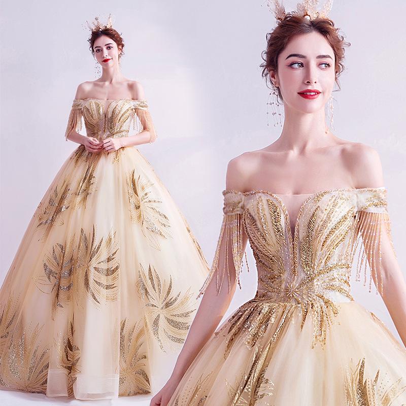 Women'S Evening Dress Ball Gown Princess Quinceanera Wedding Dresses Off-Shoulder Wedding Toast Dress