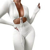 Summer Pure Color Tight Sexy Lace-up Tight Trousers Jumpsuit