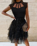 Olivia Wilde See through Dress Fashionable Temperament Scarf Collar Mid-Waist Mesh Dress