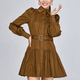 Women Spring Dress Lapel French Hipster Style Dress Blouse Fashion Skirt
