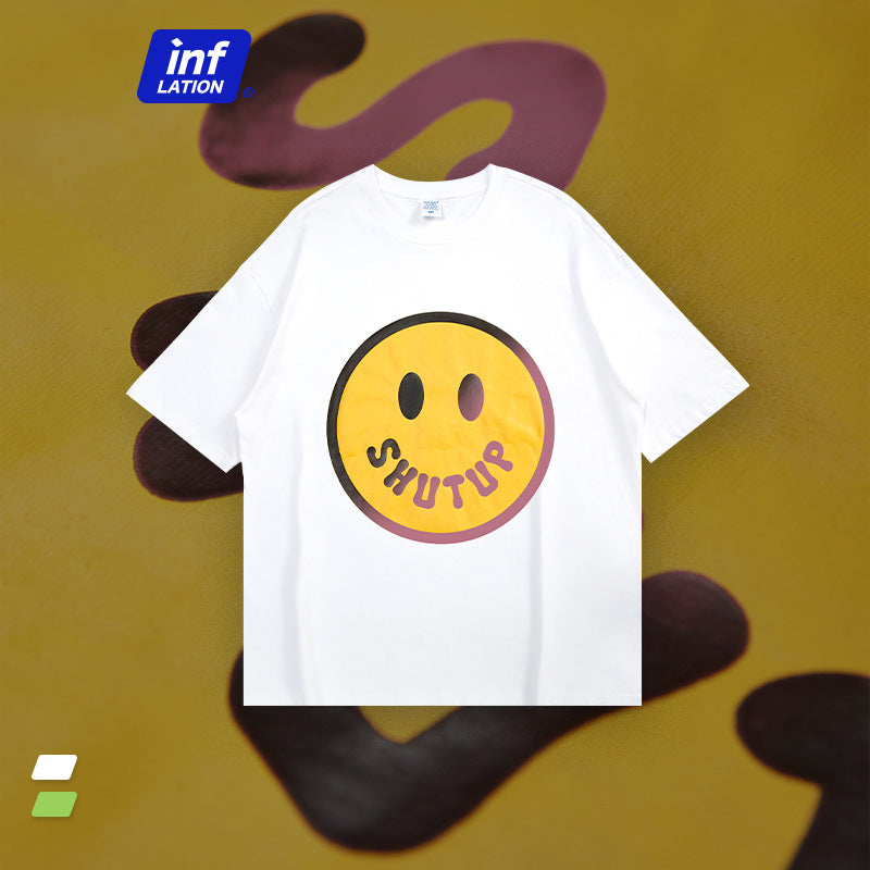 Smiley Face T Shirt Color-Changing Smiley Print Casual Loose Short Sleeves T-shirt