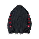 Men's Casual Suit Man Blzer Embroidery Love Vertical Stripes Leisure Suit Men's Loose Lapels Blazer