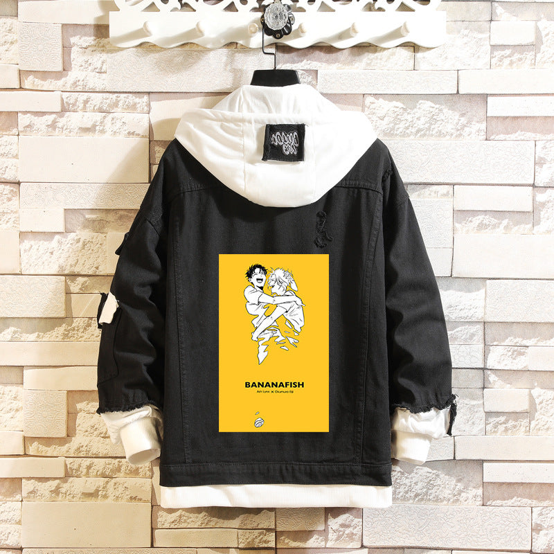 Comic Denim Jacket Men's and Women's Clothing Hooded Sweater Denim Jacket