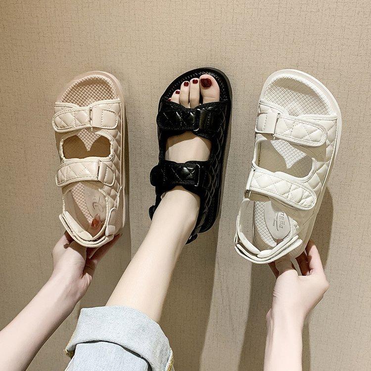 Women Open Toe Sandals Flats Summer Platform Rhombus Velcro Casual Sports Sandals