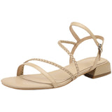 Nude Block Heel Peep Toe Flat Sandals Roman Women's Shoes