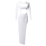 Winter Formal Dresses High Slit Hollow out Long Sleeve Bandage Dress