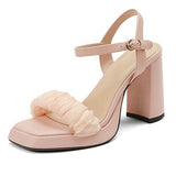 Nude Block Heel Peep Toe Chunky Heel Sandals for Women