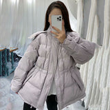 Women Winter Coats Puffer Jacket Down Coat Winter Slim Slimming Profile Drawstring White Duck Down Coat