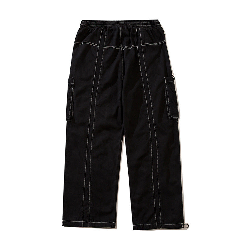 Man Fall Outfits Cargo Pants Vintage Large Pocket Drawstring Men Vibe Style Loose Profile Ankle Banded Working Pants