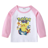 Children Pokemon Pikachu Hoodie Spring and Autumn Children's T-shirt round Neck Cartoon Long Sleeve