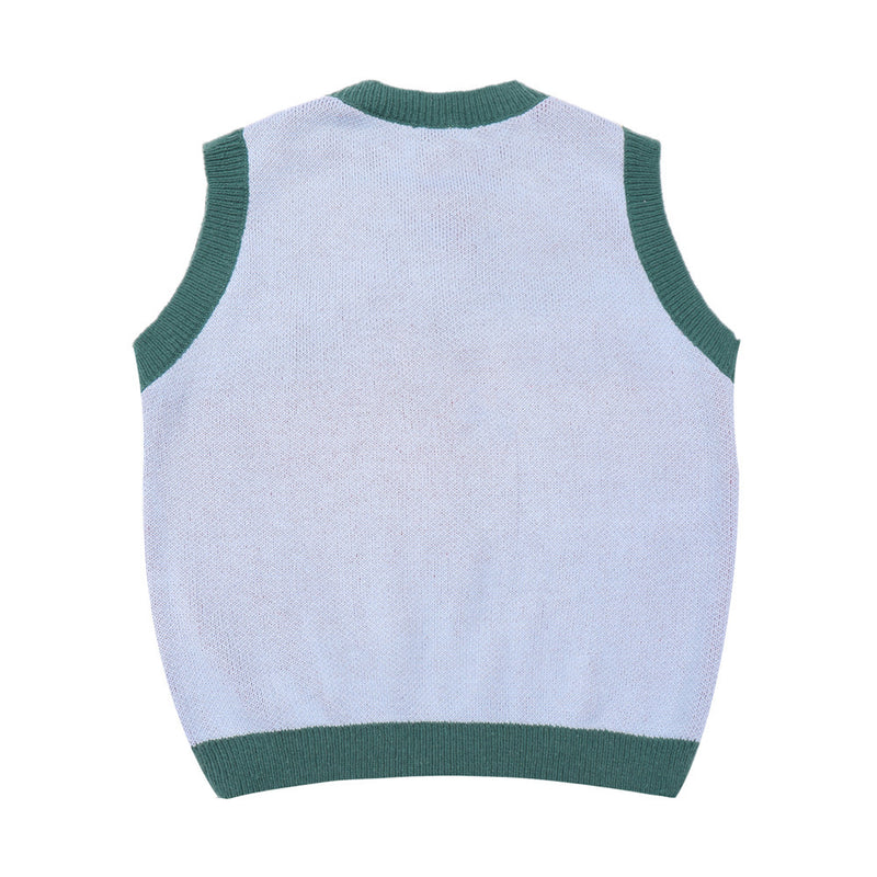 Men Sweater Vest Love Jacquard Color Matching Sweater Vest Loose V-neck Sleeveless Sweater Waistcoat