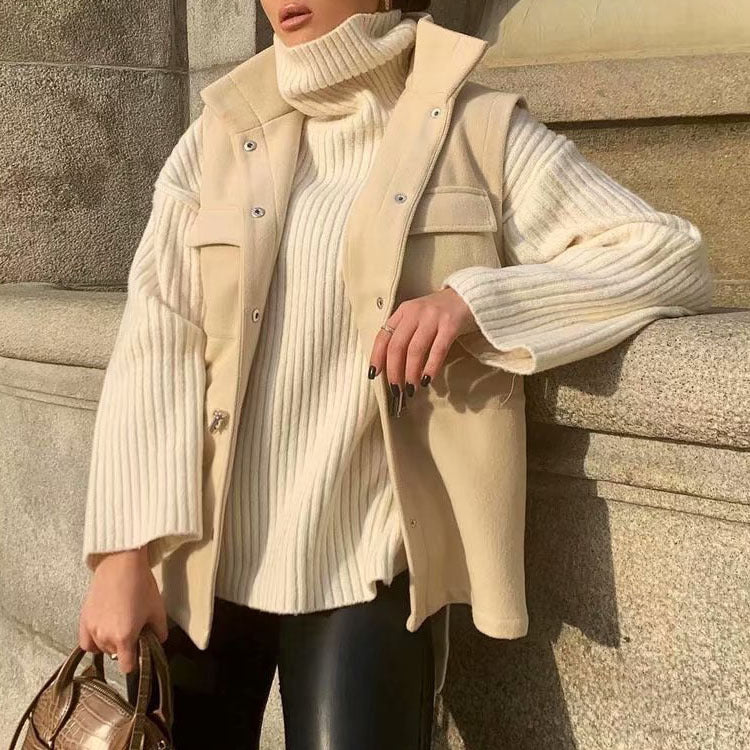 Women Fall Outfits Fall/Winter Woolen Vest Vest Mid-Length Drawstring Waist-Controlled Top