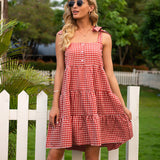 Gingham Dress Summer Fresh Sweet Dress Strap Type Dress